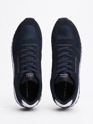 blue essential mixed texture trainers for men tommy hilfiger