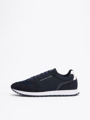 blue essential mixed texture trainers for men tommy hilfiger