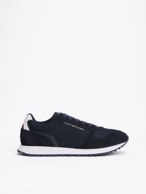 blue essential mixed texture trainers for men tommy hilfiger