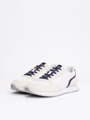 sneakers essential con mix di texture bianco da uomini tommy hilfiger