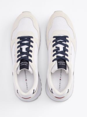 sneakers essential con mix di texture bianco da uomini tommy hilfiger