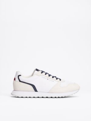 white essential sneaker met gemengde texturen voor heren - tommy hilfiger