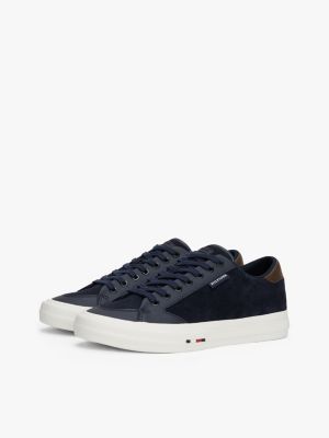 blue suede signature embossed trainers for men tommy hilfiger