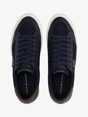 blue suede signature embossed trainers for men tommy hilfiger