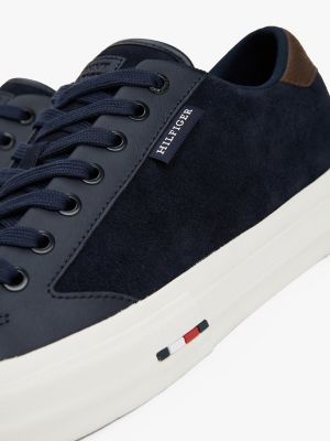 blue suede signature embossed trainers for men tommy hilfiger