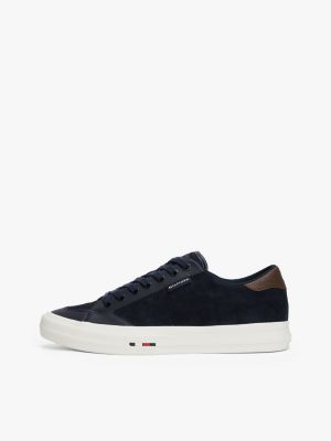 blue suede signature embossed trainers for men tommy hilfiger