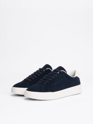 blauw suède court sneaker met plateauzool voor heren - tommy hilfiger