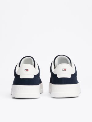 blauw suède court sneaker met plateauzool voor heren - tommy hilfiger