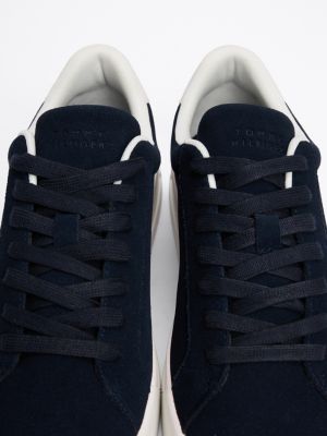 blauw suède court sneaker met plateauzool voor heren - tommy hilfiger