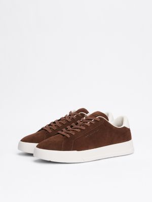 brown suede flatform court trainers for men tommy hilfiger