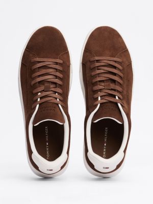 brown suede flatform court trainers for men tommy hilfiger