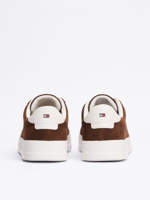 brown suede flatform court trainers for men tommy hilfiger