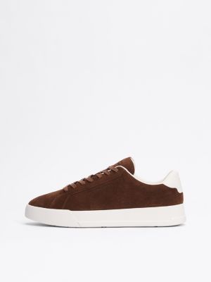 brown suede flatform court trainers for men tommy hilfiger