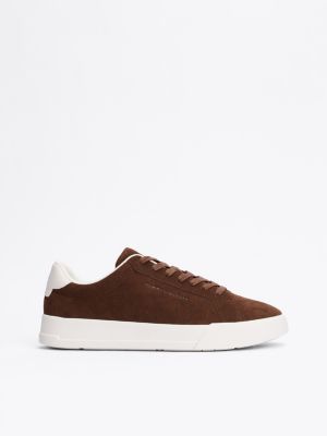 brown suède court sneaker met plateauzool voor heren - tommy hilfiger