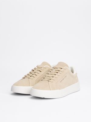 beige suede flatform court trainers for men tommy hilfiger