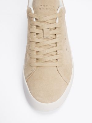 beige suede flatform court trainers for men tommy hilfiger