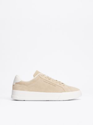 zapatillas de tenis de ante con plataforma beige de hombres tommy hilfiger