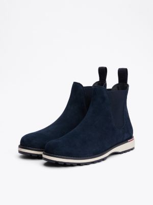 blue suede cleat chelsea boots for men tommy hilfiger