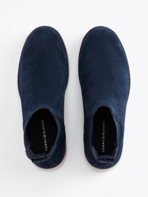 blue suede cleat chelsea boots for men tommy hilfiger