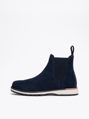 bottes chelsea en daim à semelle crantée bleu pour hommes tommy hilfiger