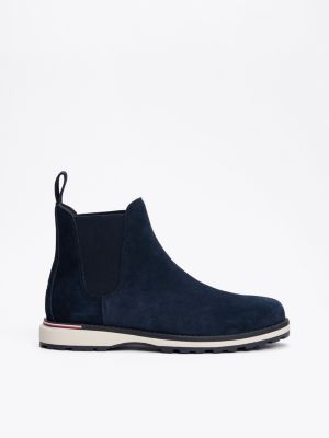 blue suede cleat chelsea boots for men tommy hilfiger