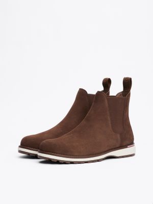 brown suede cleat chelsea boots for men tommy hilfiger