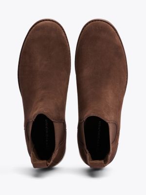 brown suede cleat chelsea boots for men tommy hilfiger