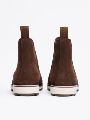 bottes chelsea en daim à semelle crantée marron pour hommes tommy hilfiger