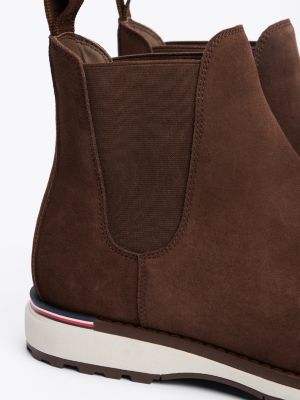 brown suede cleat chelsea boots for men tommy hilfiger