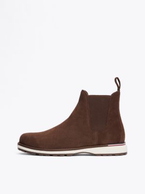 brown suede cleat chelsea boots for men tommy hilfiger