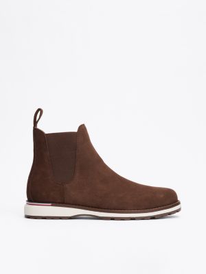 brown suede cleat chelsea boots for men tommy hilfiger