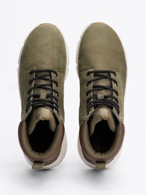 green leather hybrid boots for men tommy hilfiger