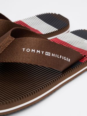 brown massage footbed flip-flops for men tommy hilfiger