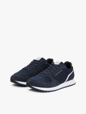 blue suede logo trainers for men tommy hilfiger