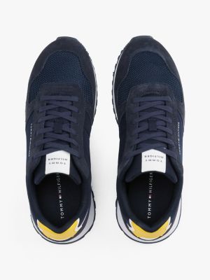 niebieski zamszowe buty sportowe z logo dla mężczyźni - tommy hilfiger