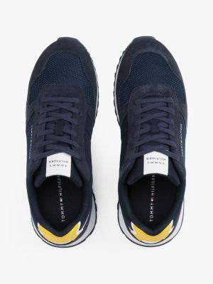 blue suede logo trainers for men tommy hilfiger