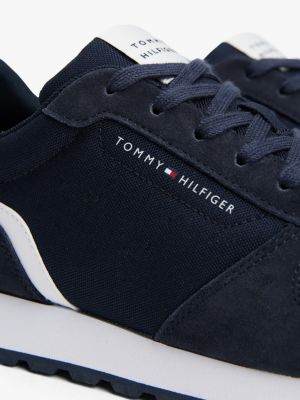 niebieski zamszowe buty sportowe z logo dla mężczyźni - tommy hilfiger