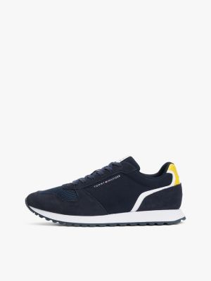 niebieski zamszowe buty sportowe z logo dla mężczyźni - tommy hilfiger