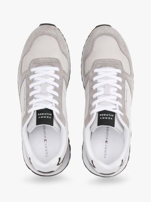 grey suede logo trainers for men tommy hilfiger