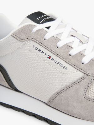szary zamszowe buty sportowe z logo dla mężczyźni - tommy hilfiger