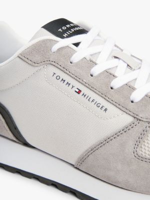 grey suede logo trainers for men tommy hilfiger