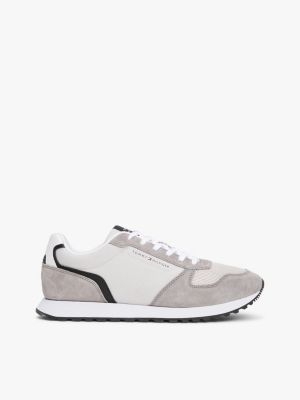 grey suede logo trainers for men tommy hilfiger