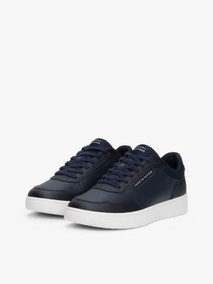 blue leather mixed texture trainers for men tommy hilfiger