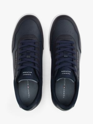 blue leather mixed texture trainers for men tommy hilfiger