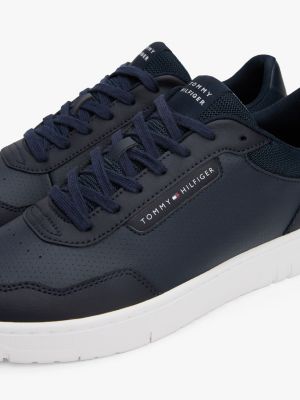 blue leather mixed texture trainers for men tommy hilfiger