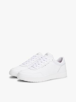 white leather mixed texture trainers for men tommy hilfiger