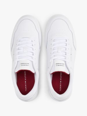 white leather mixed texture trainers for men tommy hilfiger