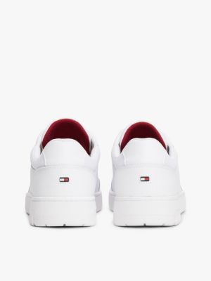 white leather mixed texture trainers for men tommy hilfiger