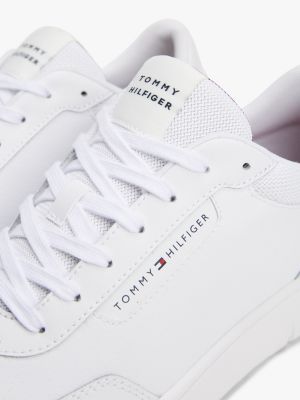 white leather mixed texture trainers for men tommy hilfiger