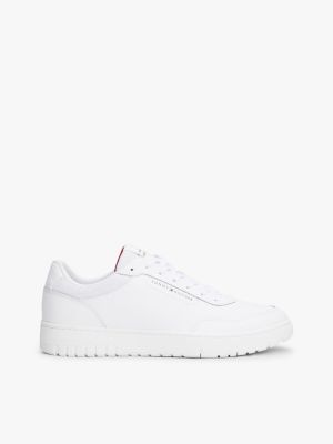 white leather mixed texture trainers for men tommy hilfiger